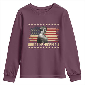 Build Like Madam CJ Walker Youth Sweatshirt Black History Month Gift TS12 Maroon Print Your Wear