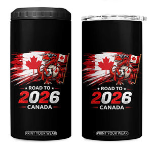 Funny Canada Soccer Dinosaur 4 in 1 Can Cooler Tumbler Road To 2026 TS12 One Size: 16 oz Black Print Your Wear