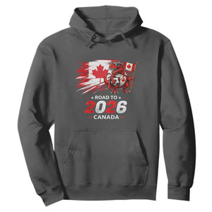 Funny Canada Soccer Dinosaur Hoodie Road To 2026 TS12 Dark Heather Print Your Wear