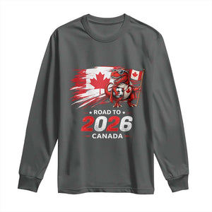 Funny Canada Soccer Dinosaur Long Sleeve Shirt Road To 2026 TS12 Dark Heather Print Your Wear