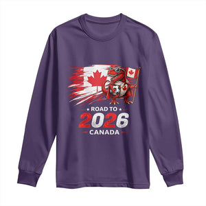 Funny Canada Soccer Dinosaur Long Sleeve Shirt Road To 2026 TS12 Purple Print Your Wear