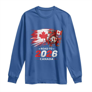 Funny Canada Soccer Dinosaur Long Sleeve Shirt Road To 2026 TS12 Royal Blue Print Your Wear