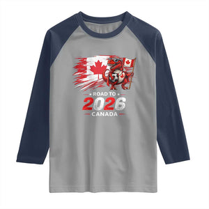 Funny Canada Soccer Dinosaur Raglan Shirt Road To 2026 TS12 Sport Gray Navy Print Your Wear