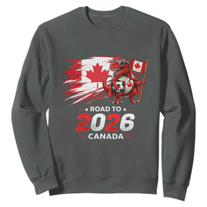 Funny Canada Soccer Dinosaur Sweatshirt Road To 2026 TS12 Dark Heather Print Your Wear