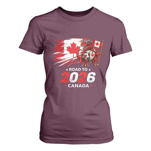 Funny Canada Soccer Dinosaur T Shirt For Women Road To 2026 TS12 Maroon Print Your Wear