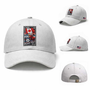 Canada Soccer Moose Baseball Cap Vintage Postal Stamp Road To 2026 TS12 Baseball Cap Universal Fit White Print Your Wear