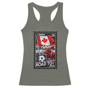 Canada Soccer Moose Racerback Tank Top Vintage Postal Stamp Road To 2026 TS12 Military Green Print Your Wear