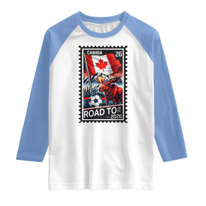 Canada Soccer Moose Raglan Shirt Vintage Postal Stamp Road To 2026 TS12 White Carolina Blue Print Your Wear