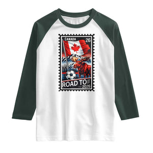 Canada Soccer Moose Raglan Shirt Vintage Postal Stamp Road To 2026 TS12 White Dark Forest Green Print Your Wear