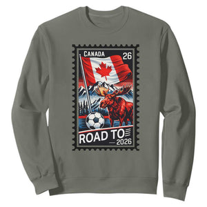 Canada Soccer Moose Sweatshirt Vintage Postal Stamp Road To 2026 TS12 Military Green Print Your Wear