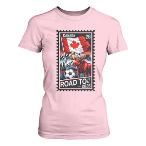 Canada Soccer Moose T Shirt For Women Vintage Postal Stamp Road To 2026 TS12 Light Pink Print Your Wear