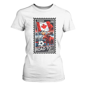 Canada Soccer Moose T Shirt For Women Vintage Postal Stamp Road To 2026 TS12 White Print Your Wear