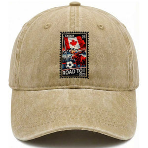 Canada Soccer Moose Washed Cotton Baseball Cap Vintage Postal Stamp Road To 2026 TS12 Print Your Wear