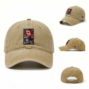 Canada Soccer Moose Washed Cotton Baseball Cap Vintage Postal Stamp Road To 2026 TS12 Washed Cap Universal Fit Khaki Print Your Wear