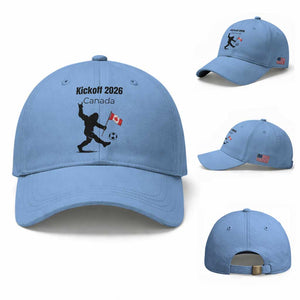 Funny Bigfoot Canada Soccer Baseball Cap Kickoff 2026 TS12 Baseball Cap Universal Fit Light Blue Print Your Wear