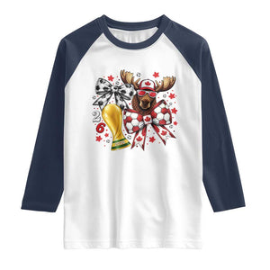 Proud Canada Soccer 2026 Raglan Shirt Canadian Football Fan TS12 White Navy Print Your Wear