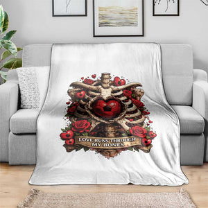 Love Runs Through My Bones Throw Blanket Funny Skeleton Soccer Player Gift TS12 Print Your Wear