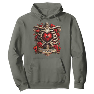 Love Runs Through My Bones Hoodie Funny Skeleton Soccer Player Gift TS12 Military Green Print Your Wear