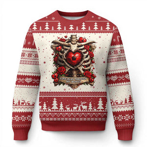 Love Runs Through My Bones Ugly Christmas Sweater Funny Skeleton Soccer Player Gift TS12 Beige Red Print Your Wear