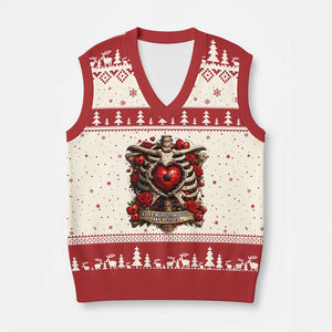 Love Runs Through My Bones V-Neck Knit Sweater Vest Funny Skeleton Soccer Player Gift TS12 Beige Red Print Your Wear