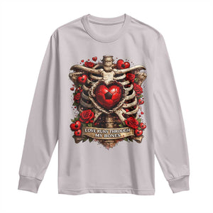 Love Runs Through My Bones Long Sleeve Shirt Funny Skeleton Soccer Player Gift TS12 Ice Gray Print Your Wear