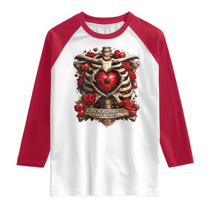 Love Runs Through My Bones Raglan Shirt Funny Skeleton Soccer Player Gift TS12 White Red Print Your Wear