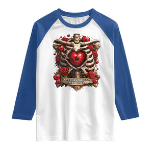 Love Runs Through My Bones Raglan Shirt Funny Skeleton Soccer Player Gift TS12 White Royal Print Your Wear