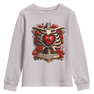 Love Runs Through My Bones Youth Sweatshirt Funny Skeleton Soccer Player Gift TS12 Ice Gray Print Your Wear