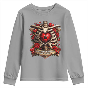 Love Runs Through My Bones Youth Sweatshirt Funny Skeleton Soccer Player Gift TS12 Sport Gray Print Your Wear