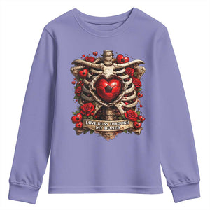 Love Runs Through My Bones Youth Sweatshirt Funny Skeleton Soccer Player Gift TS12 Violet Print Your Wear