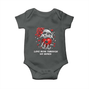 Love Runs Through My Bones Baby Onesie Funny Skeleton Soccer Gift TS12 Dark Heather Print Your Wear