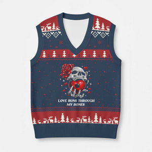 Love Runs Through My Bones V-Neck Knit Sweater Vest Funny Skeleton Soccer Gift TS12 Navy Red Print Your Wear
