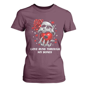 Love Runs Through My Bones T Shirt For Women Funny Skeleton Soccer Gift TS12 Maroon Print Your Wear