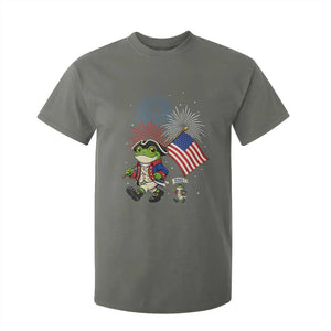 Funny Patriotic Frog T Shirt For Kid Celebrating 250 Years Of Freedom TS12 Military Green Print Your Wear