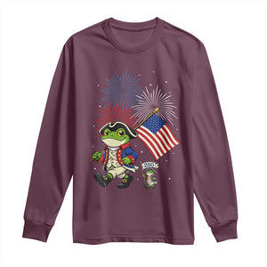 Funny Patriotic Frog Long Sleeve Shirt Celebrating 250 Years Of Freedom TS12 Maroon Print Your Wear