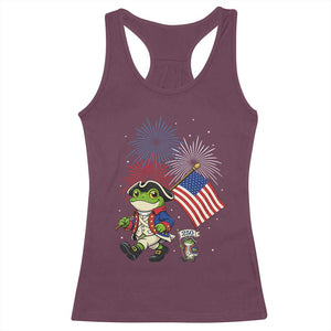 Funny Patriotic Frog Racerback Tank Top Celebrating 250 Years Of Freedom TS12 Maroon Print Your Wear