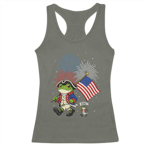 Funny Patriotic Frog Racerback Tank Top Celebrating 250 Years Of Freedom TS12 Military Green Print Your Wear
