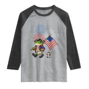 Funny Patriotic Frog Raglan Shirt Celebrating 250 Years Of Freedom TS12 Heather Gray Heather Charcoal Print Your Wear