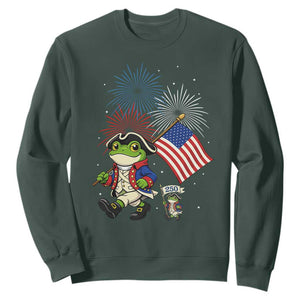 Funny Patriotic Frog Sweatshirt Celebrating 250 Years Of Freedom TS12 Dark Forest Green Print Your Wear