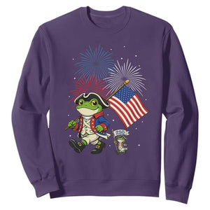 Funny Patriotic Frog Sweatshirt Celebrating 250 Years Of Freedom TS12 Purple Print Your Wear