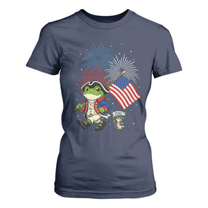 Funny Patriotic Frog T Shirt For Women Celebrating 250 Years Of Freedom TS12 Navy Print Your Wear