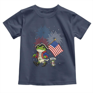 Funny Patriotic Frog Toddler T Shirt Celebrating 250 Years Of Freedom TS12 Navy Print Your Wear