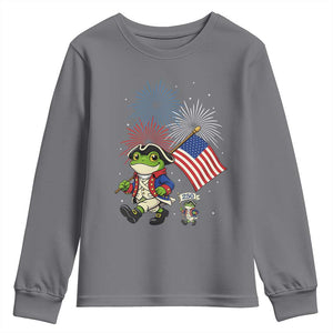 Funny Patriotic Frog Youth Sweatshirt Celebrating 250 Years Of Freedom TS12 Charcoal Print Your Wear