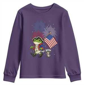 Funny Patriotic Frog Youth Sweatshirt Celebrating 250 Years Of Freedom TS12 Purple Print Your Wear