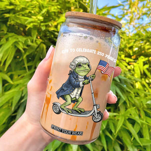 Funny Patriotic Frog Glass Can Off To Celebrate 250 Years Of Freedom TS12 Black Print Your Wear