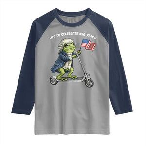 Funny Patriotic Frog Raglan Shirt Off To Celebrate 250 Years Of Freedom TS12 Sport Gray Navy Print Your Wear
