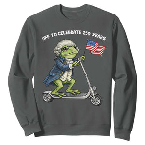 Funny Patriotic Frog Sweatshirt Off To Celebrate 250 Years Of Freedom TS12 Dark Heather Print Your Wear