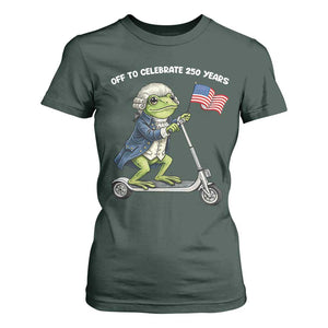 Funny Patriotic Frog T Shirt For Women Off To Celebrate 250 Years Of Freedom TS12 Dark Forest Green Print Your Wear