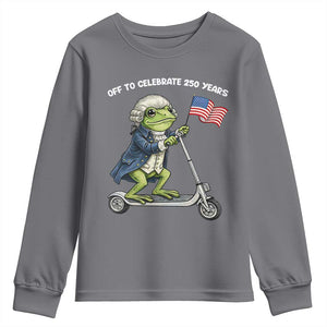 Funny Patriotic Frog Youth Sweatshirt Off To Celebrate 250 Years Of Freedom TS12 Charcoal Print Your Wear