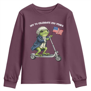 Funny Patriotic Frog Youth Sweatshirt Off To Celebrate 250 Years Of Freedom TS12 Maroon Print Your Wear
